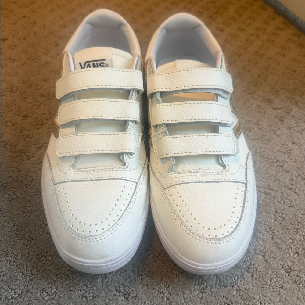 Vans White Sneakers with Gold Accent Stripes